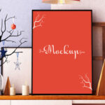 Front-View Mockup of a Vertical, Interior Photo Frame in Living Room