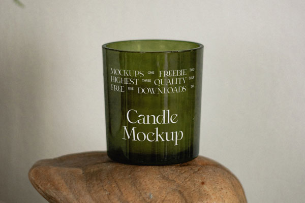 Front View Mockup of Candle on Stone