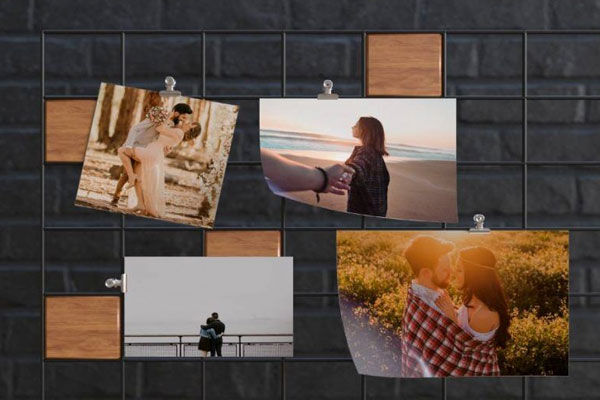 Front View Mood Board Mockup with Wooden Parts