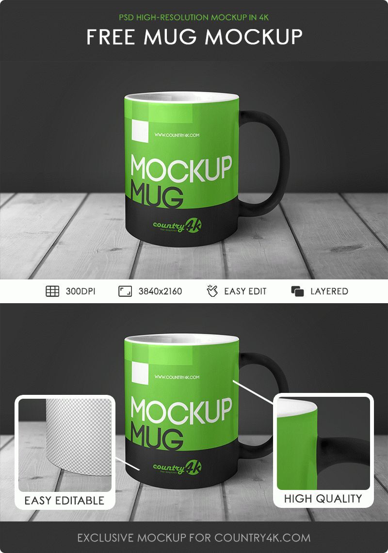 Front View Mug Mockup on Table FREE PSD