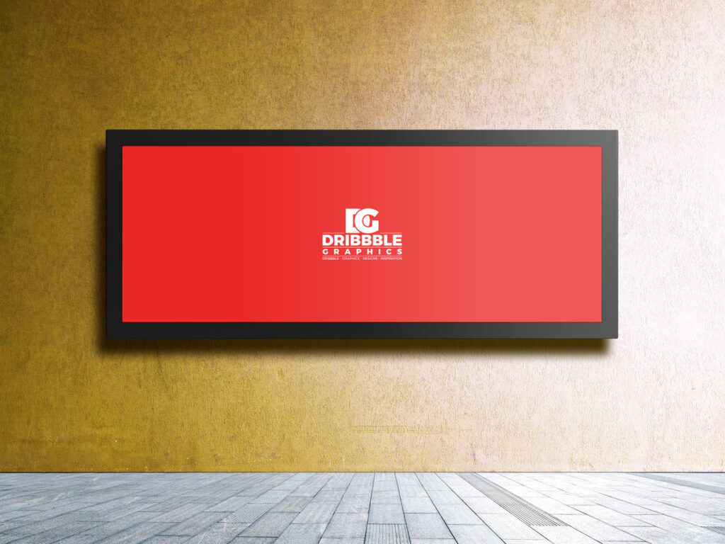 Front View Narrow Advertising Billboard on Wall Mockup