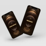 Front View of 2 Floating iPhone 12 Pro Max Gold Mockup