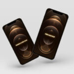 Front View of 2 Floating iPhone 12 Pro Max Gold Mockup
