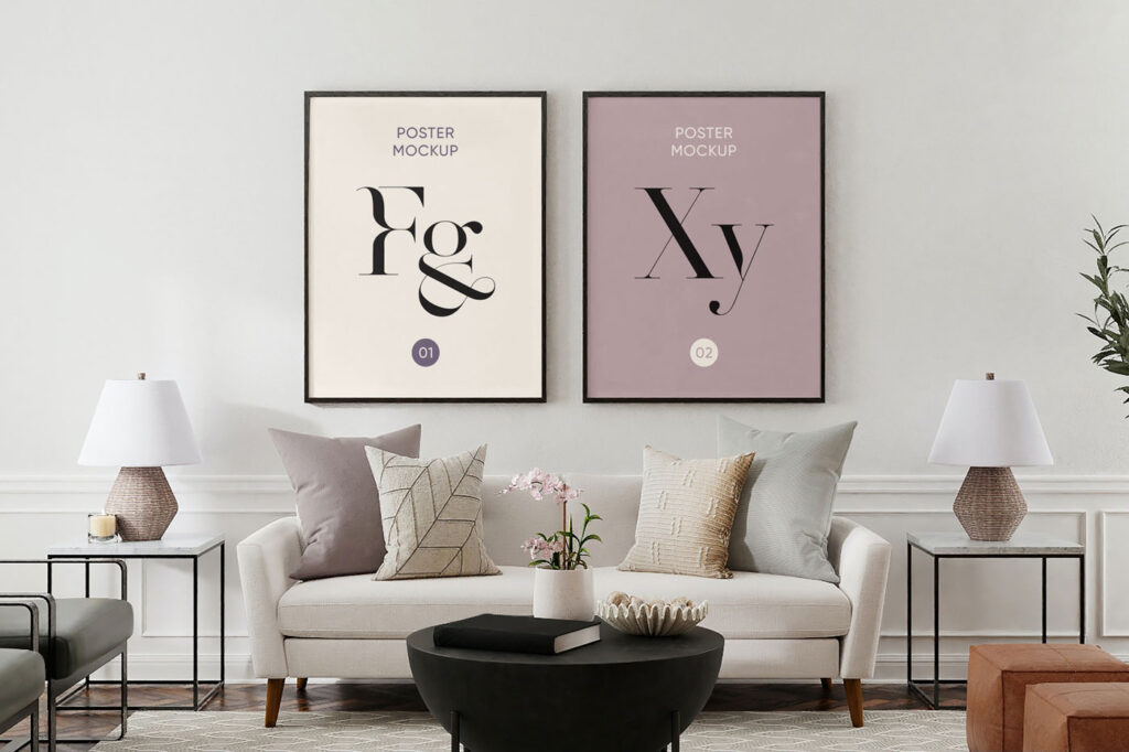 Front View of 2 House Decoration Posters Mockup
