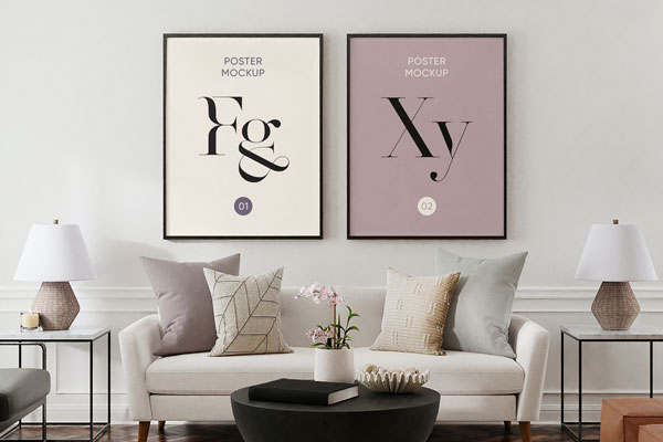 Front View of 2 House Decoration Posters Mockup