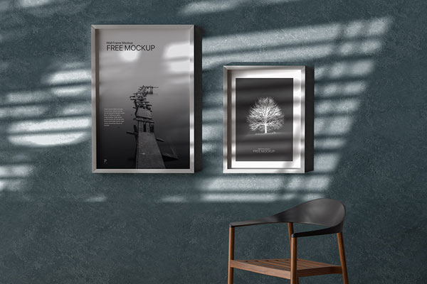 Front View of 2 Indoor Wall Frames Mockup