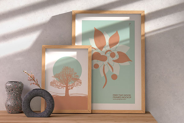 Front View of 2 Trendy Wood Frames Mockup in Sunbeam