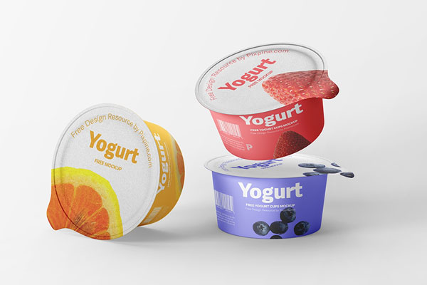 Front View of 3 Floating Yogurt Cups Mockup