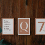 Front View of 3 Minimal Posters Mockup on Wood Wall