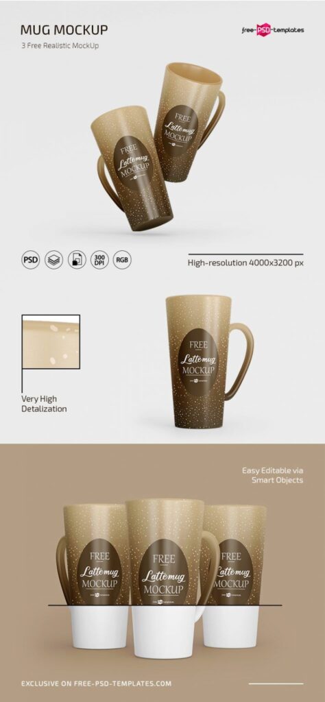 Front View of 3 Mug Mockups