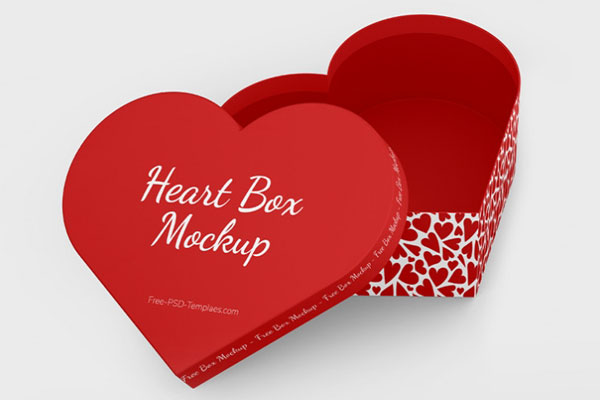 Front View of 3 Open and Closed Heart Box Mockups