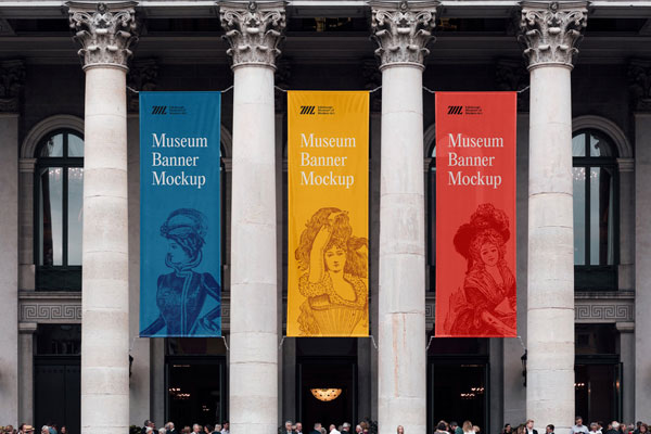 Front View of 3 Outdoor Museum Banners Mockup