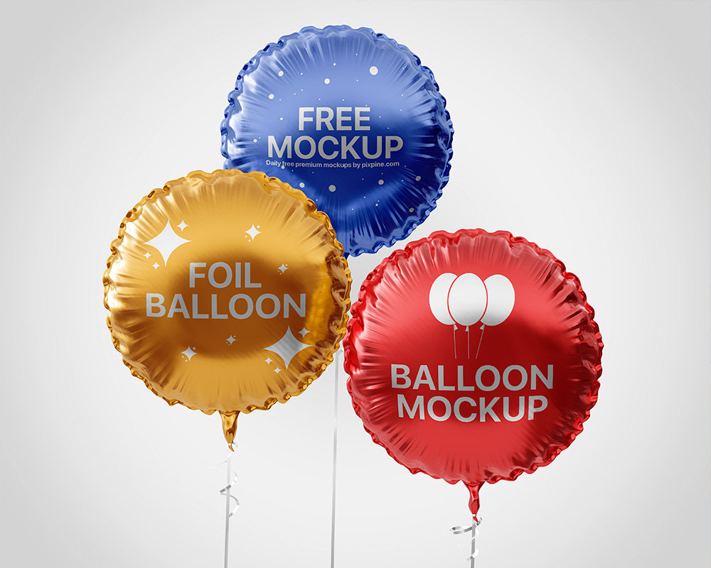 Front View of 3 Round Foil Balloons Mockup