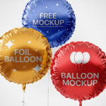 Front View of 3 Round Foil Balloons Mockup