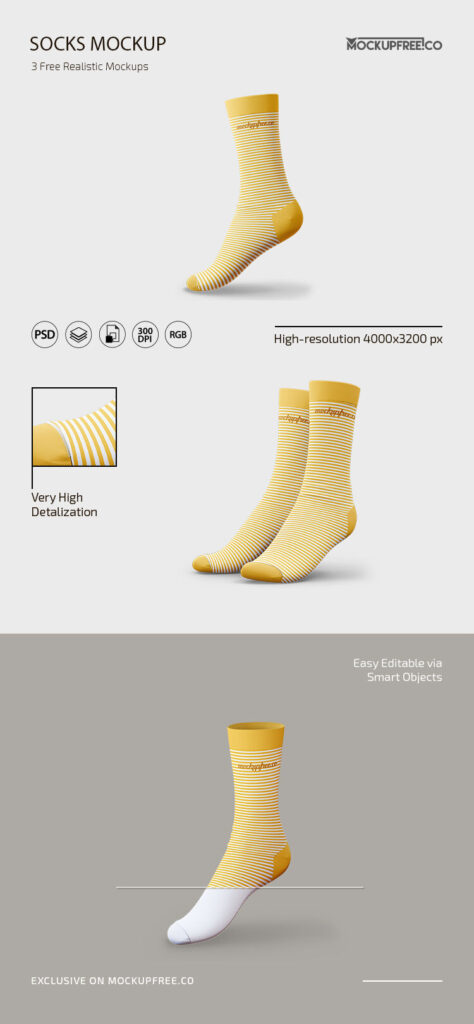 Front View of 3 Socks Mockups