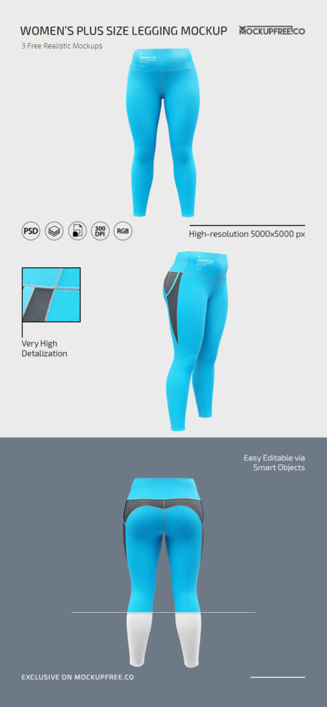 Front View of 3 Women’s Plus Size Legging Mockups