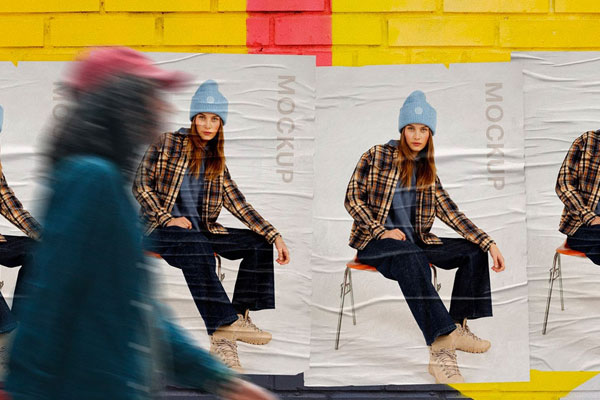 Front View of 4 Urban Wrinkled Posters Mockup