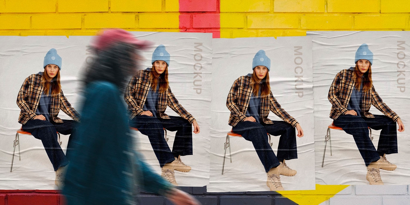 Front View of 4 Urban Wrinkled Posters Mockup FREE PSD