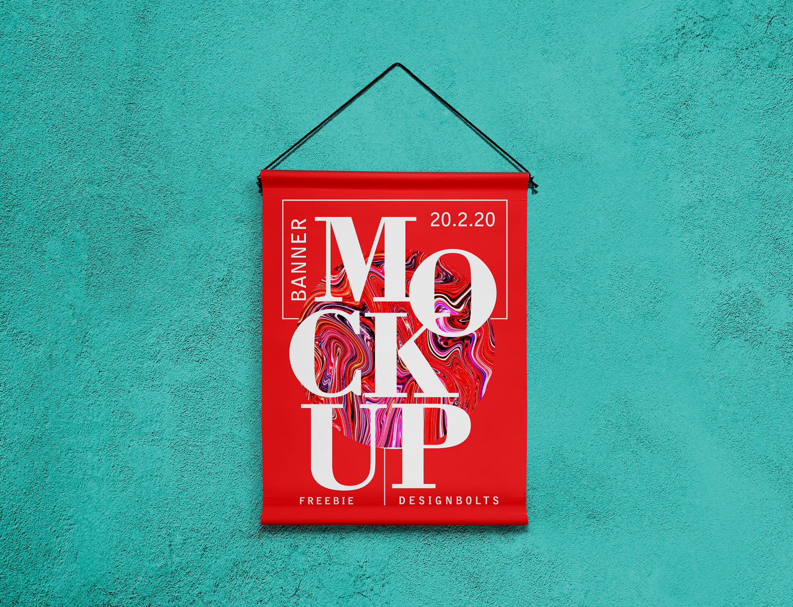 Front View of a Banner Hanged over a Wall Mockup FREE PSD