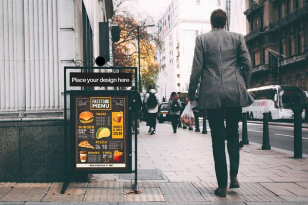 Front View of a Stand on Street Sidewalk Mockup
