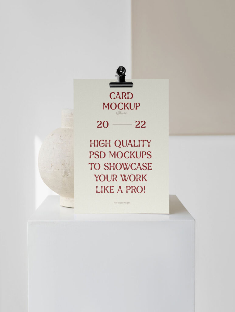 Front View of a Card Mockup with a Vase