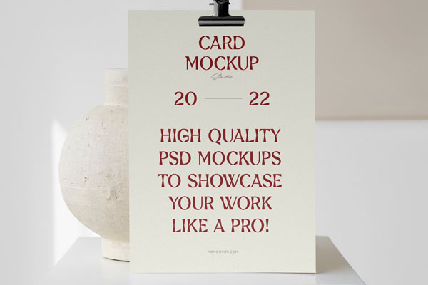 Front View of a Card Mockup with a Vase