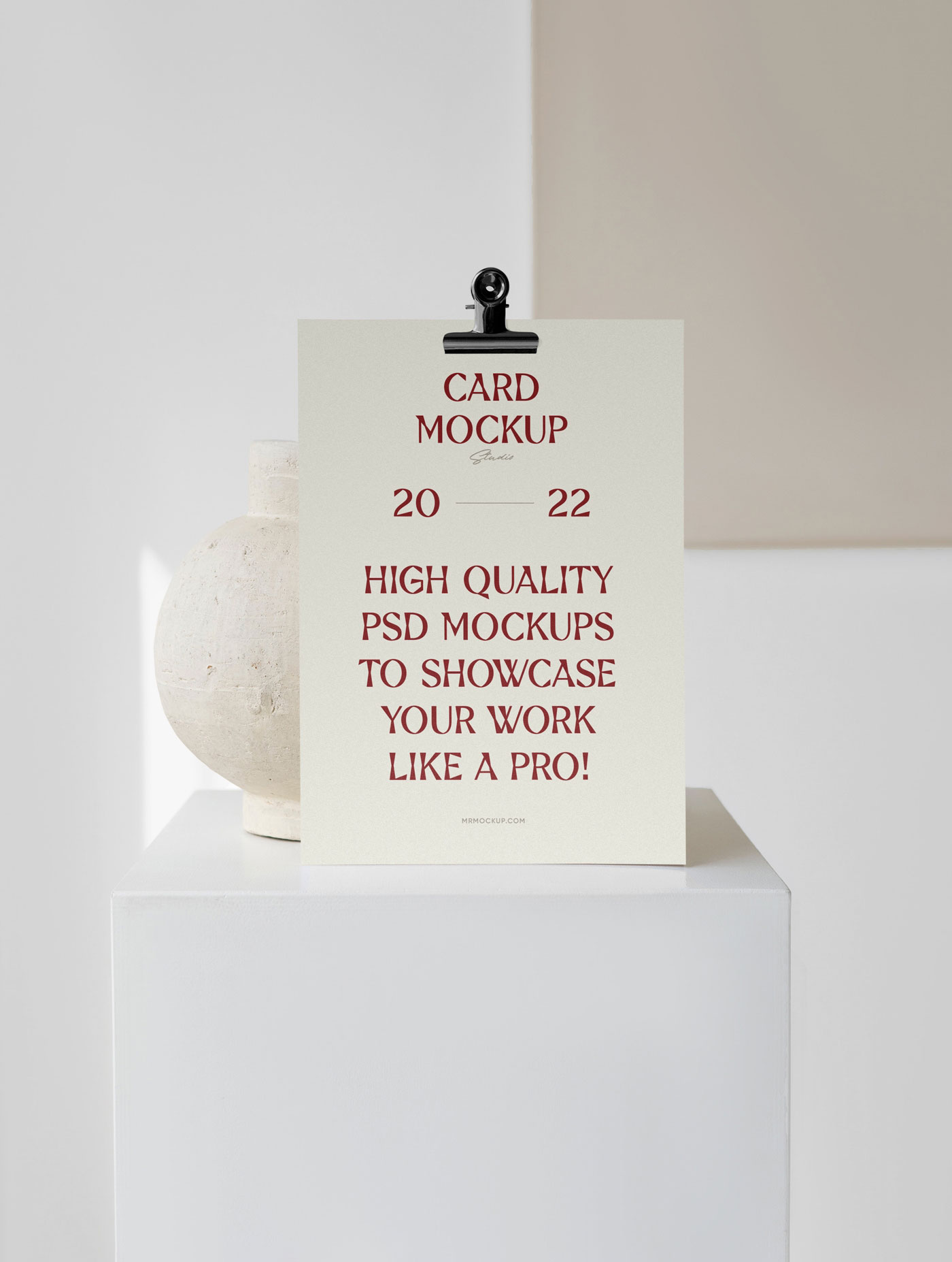 Front View of a Card Mockup with a Vase FREE PSD