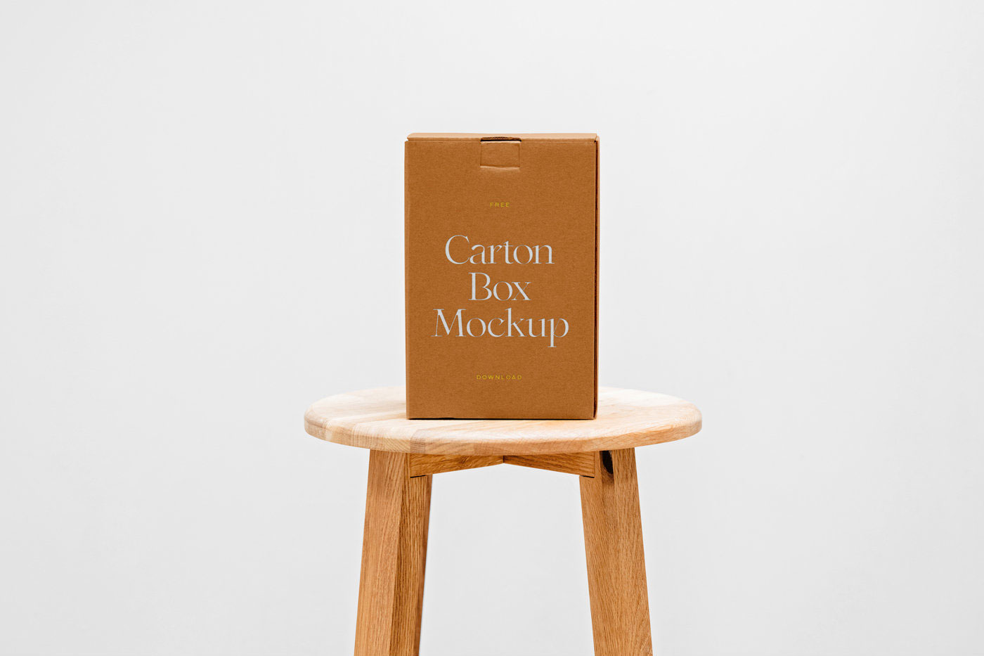 Front View of a Cardboard Box Mockup on a Wooden Chair FREE PSD