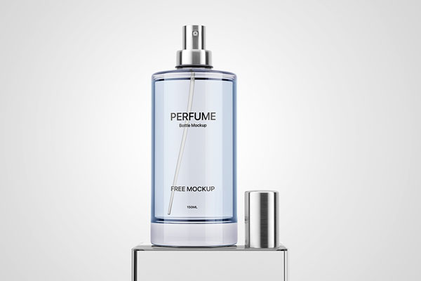 Front View of a Clear Perfume Bottle Mockup