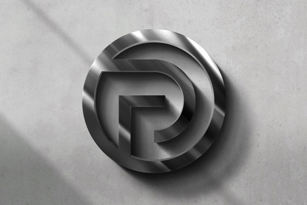 Front View of a Concrete Wall Metallic 3D Sign Mockup