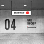 Front View of a Concrete Wall Mockup and a Hanging Sign Mockup