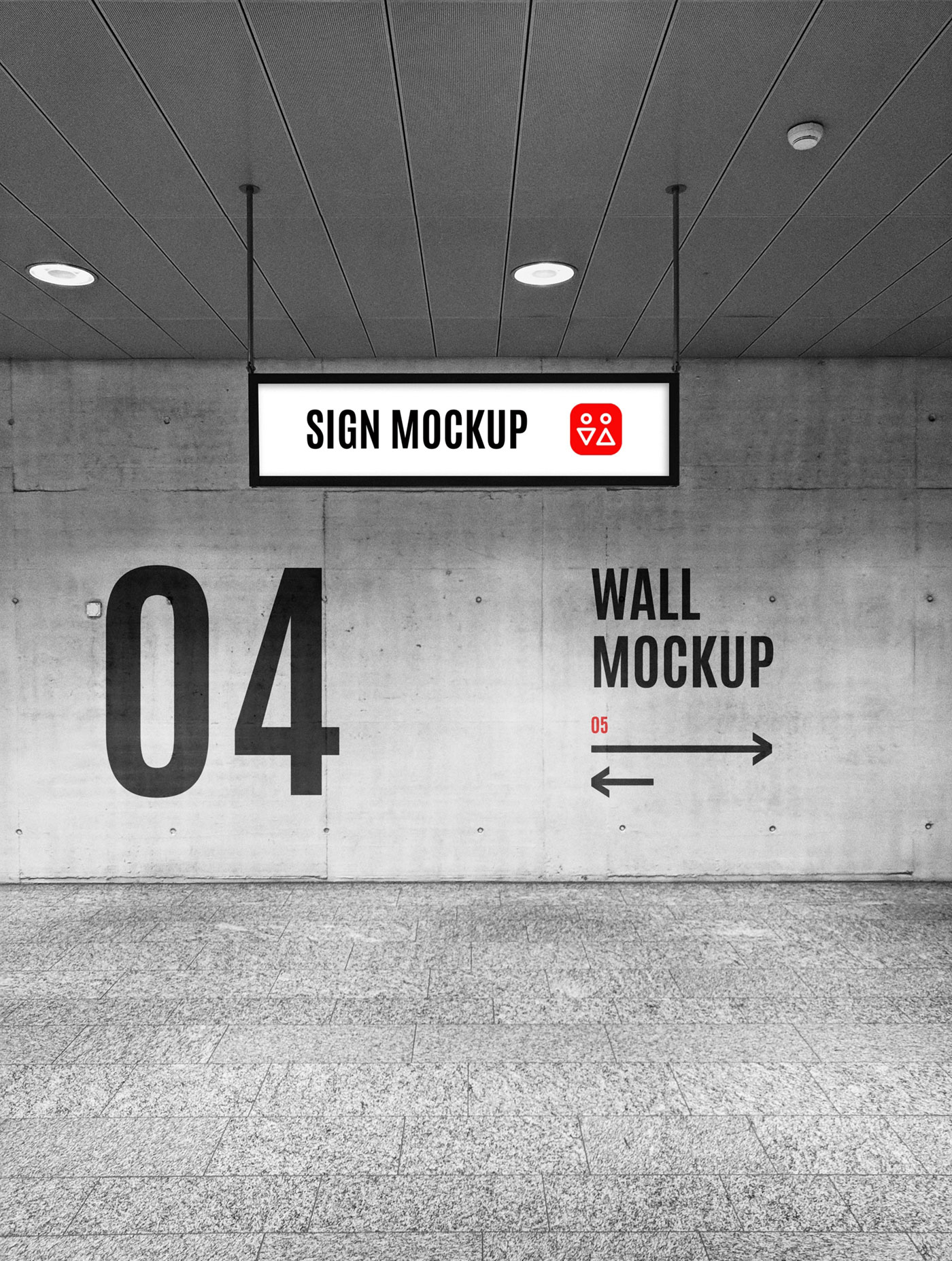 Front View of a Concrete Wall Mockup and a Hanging Sign Mockup FREE PSD