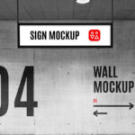 Front View of a Concrete Wall Mockup and a Hanging Sign Mockup