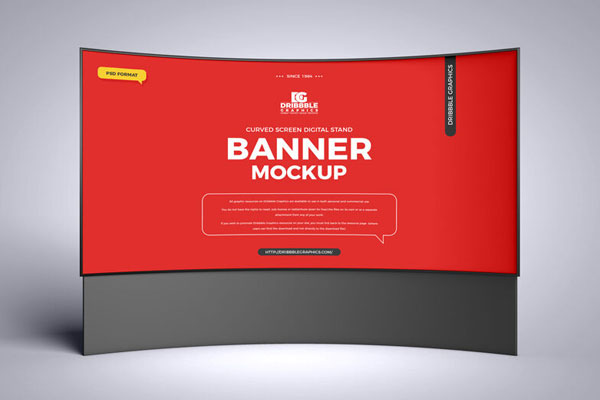 Front View of a Digital Curved Screen Stand Banner Mockup