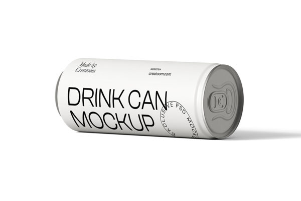 Front View of a Drink Can Laying on the Side Mockup