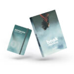 Front View of a Floating Book Cover with a Notebook Mockup