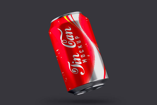 Front View of a Floating Cola/Beverage Tin Can Mockup