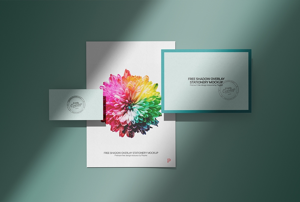 Front View of a Floating Corporate Stationery with Overlay Shadows Mockup