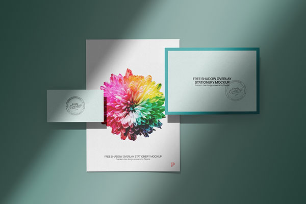 Front View of a Floating Corporate Stationery with Overlay Shadows Mockup