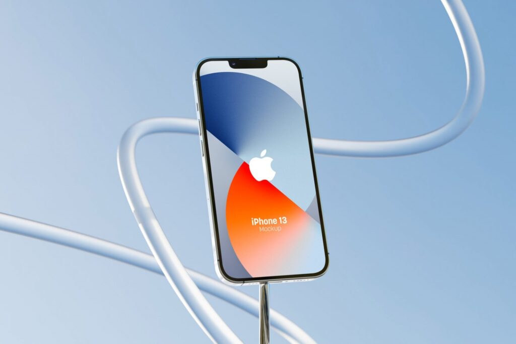 Front View of a Floating iPhone 13 Mockup