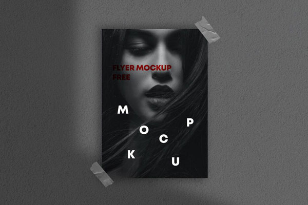 Front View of a Flyer Taped on Wall Mockup