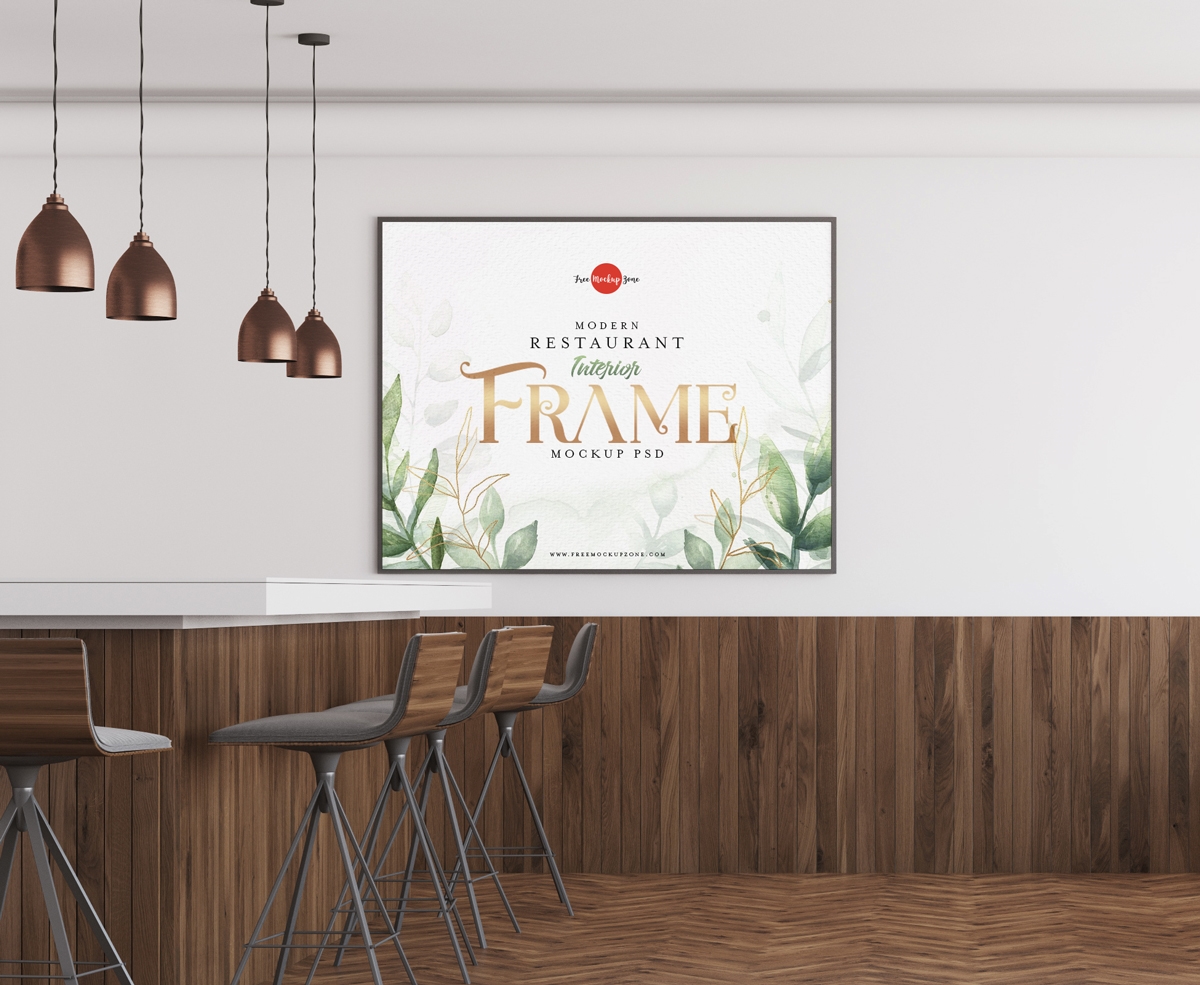 Front View of a Frame in Modern Restaurant Mockup FREE PSD