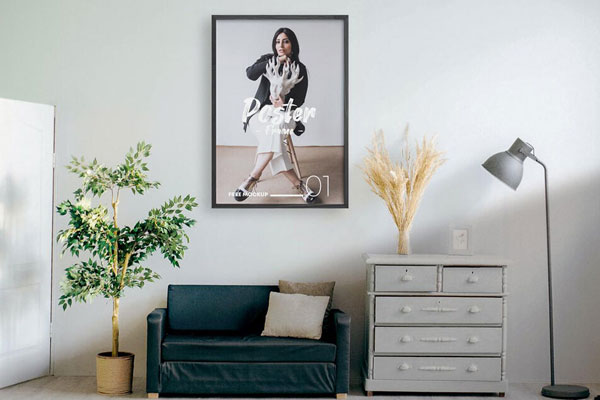 Front View of a Framed Rectangular Poster Mockup