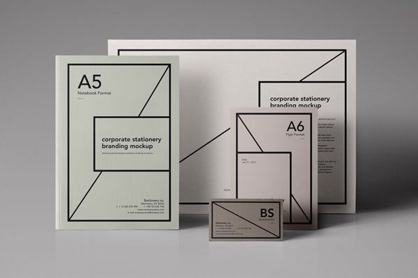 Front View of a Full Set of Stationery Branding Mockup
