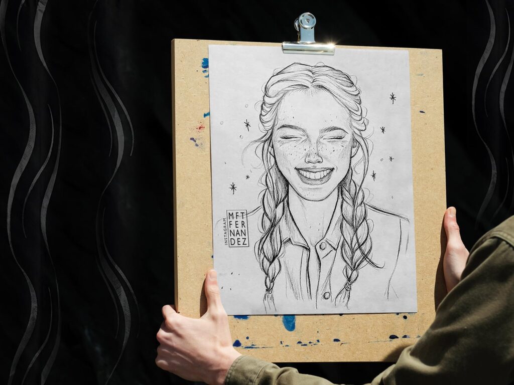 Front View of a Hand Holding Drawing Board Artwork Showcase Mockup