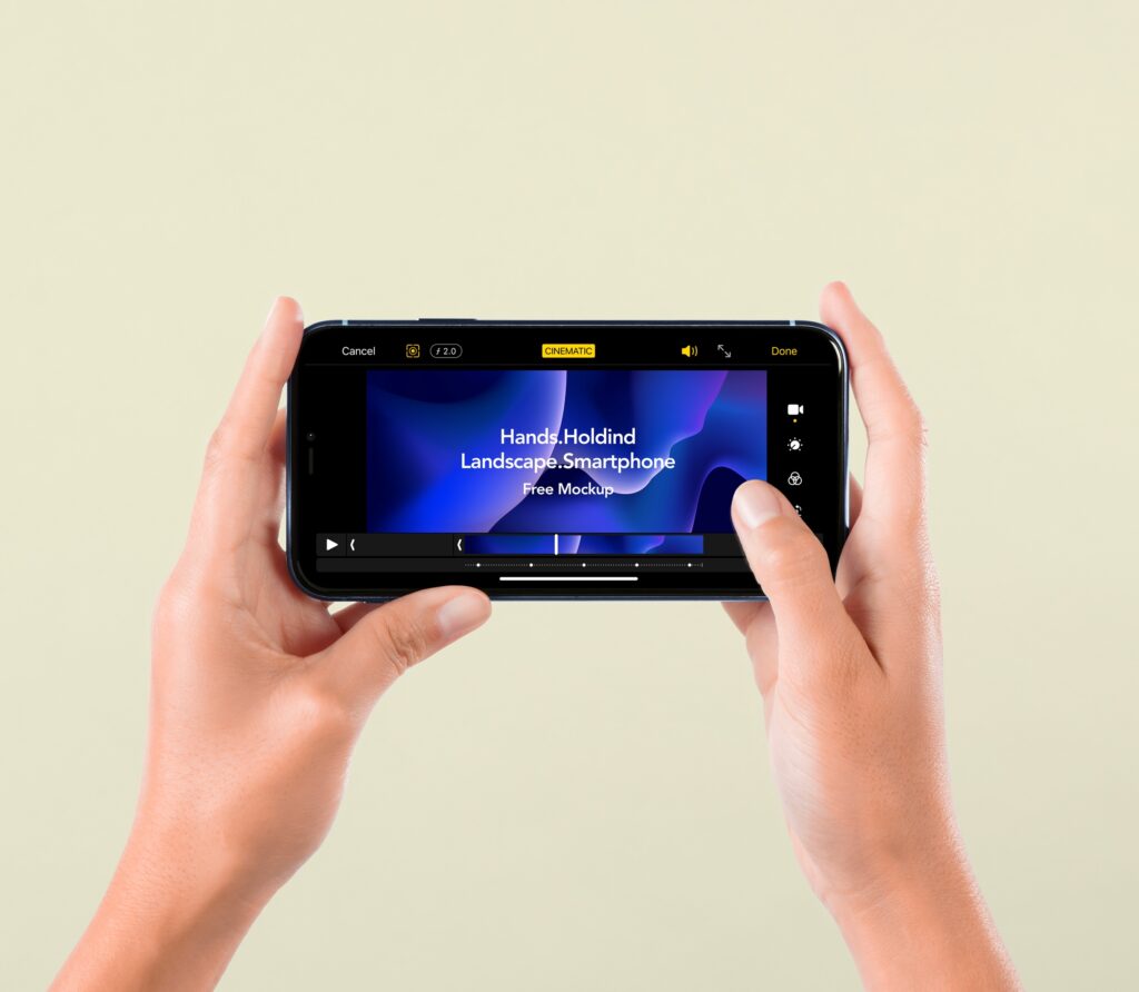Front View of a Hand-Holding Landscape Smartphone Screen Mockup