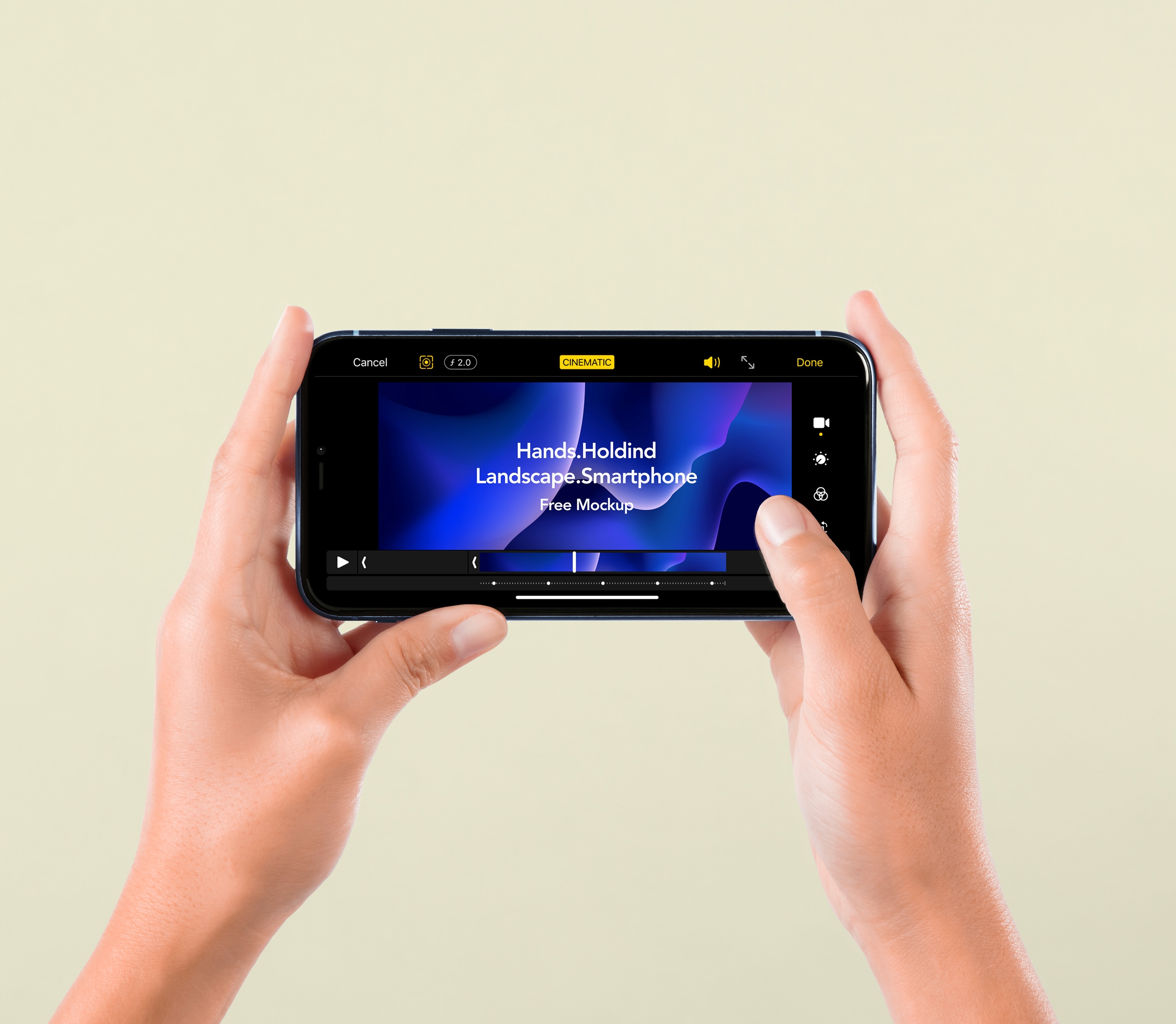 Front View of a Hand-Holding Landscape Smartphone Screen Mockup FREE PSD