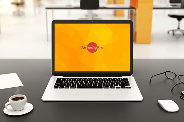 Front View of a Laptop on Professional Workstation Mockup