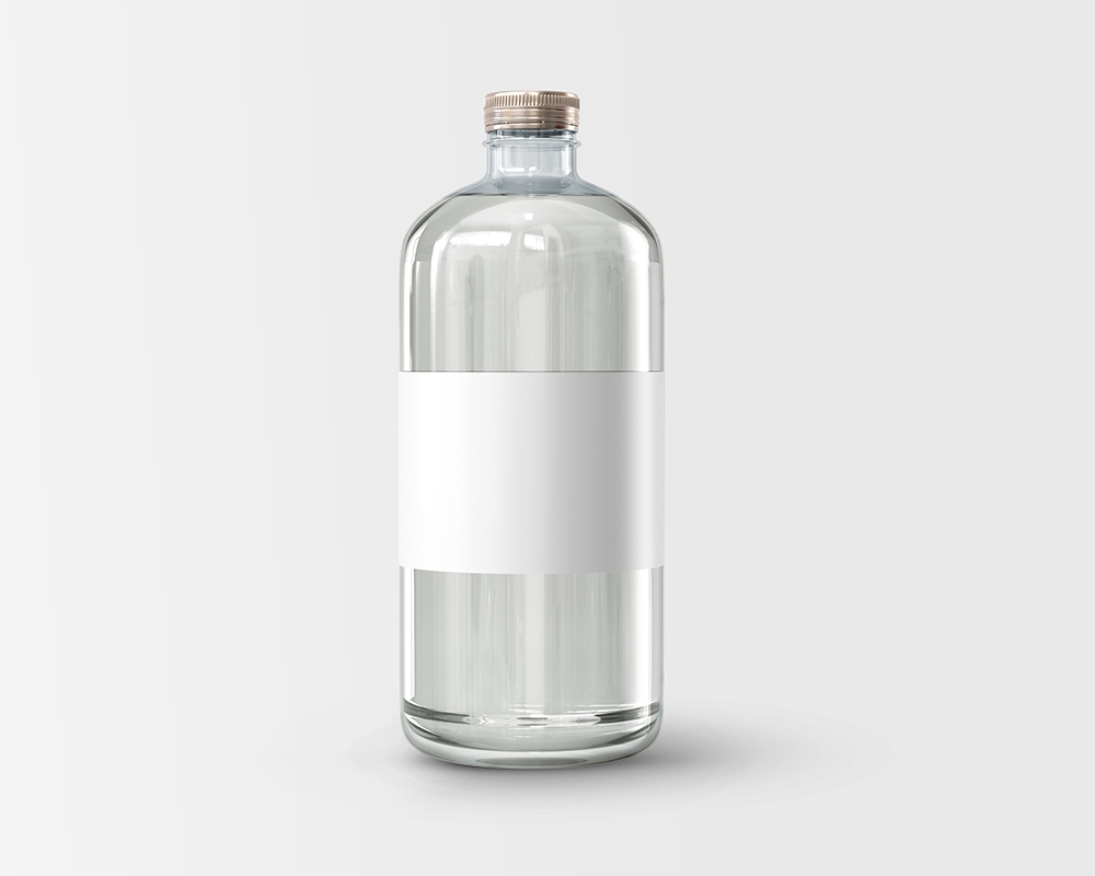 Front View of a Metallic Cap Clear Water Glass Bottle Mockup