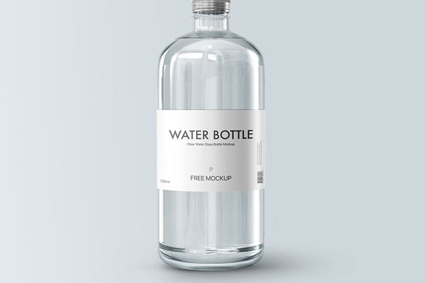 Front View of a Metallic Cap Clear Water Glass Bottle Mockup